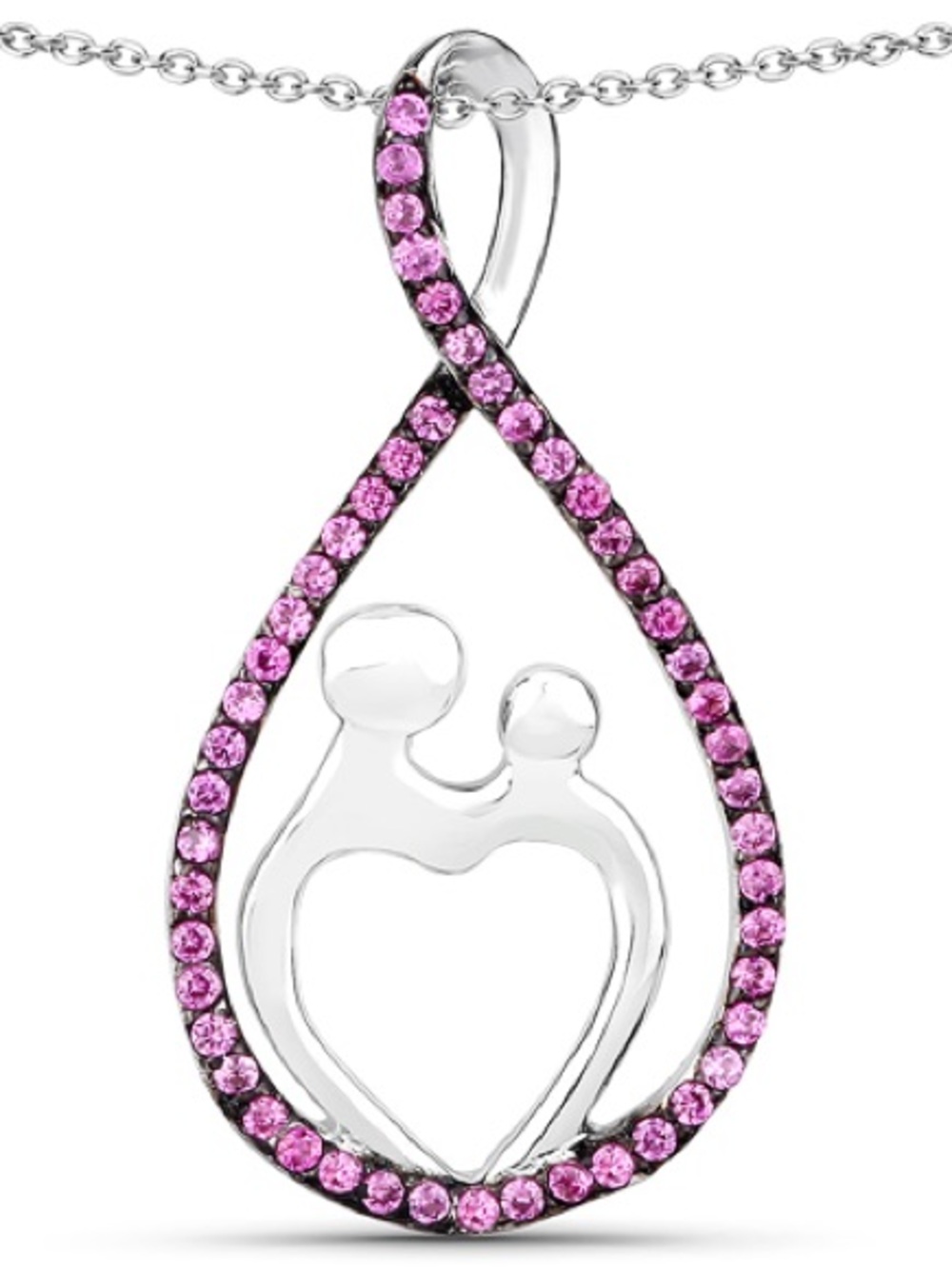 Pink Crystal Tear-Drop Mother & Child Pendant Necklace